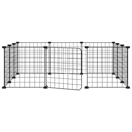 Huisdierkooi Met 12 Panelen En Deur, Zwart 105X105X35 Cm Staal