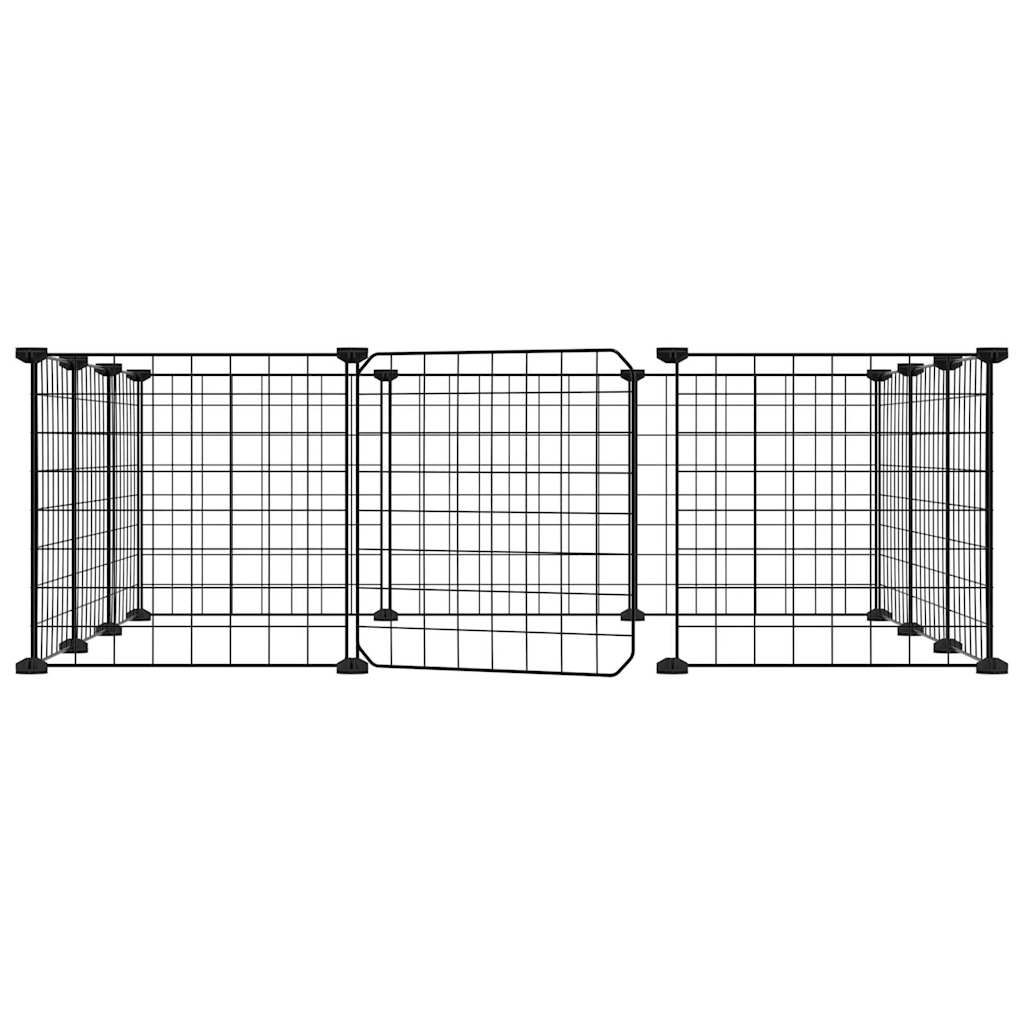 Huisdierkooi Met 12 Panelen En Deur, Zwart 105X105X35 Cm Staal