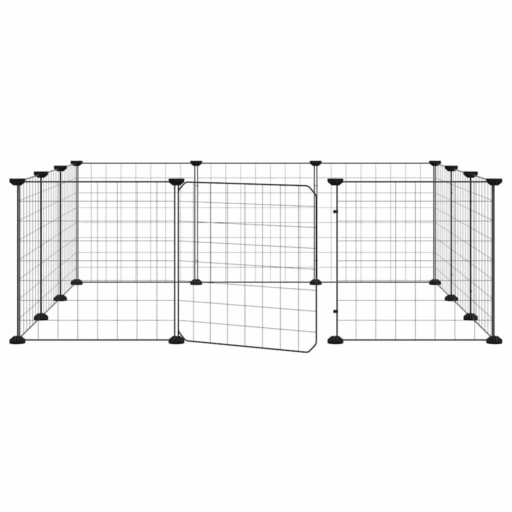 Huisdierkooi Met 12 Panelen En Deur, Zwart 105X105X35 Cm Staal