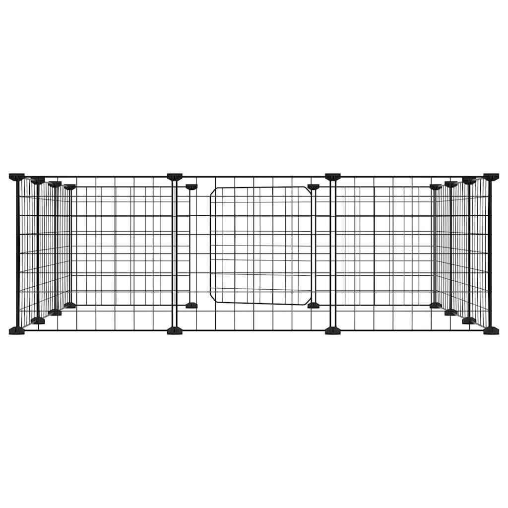 Huisdierkooi Met 12 Panelen En Deur, Zwart 105X105X35 Cm Staal