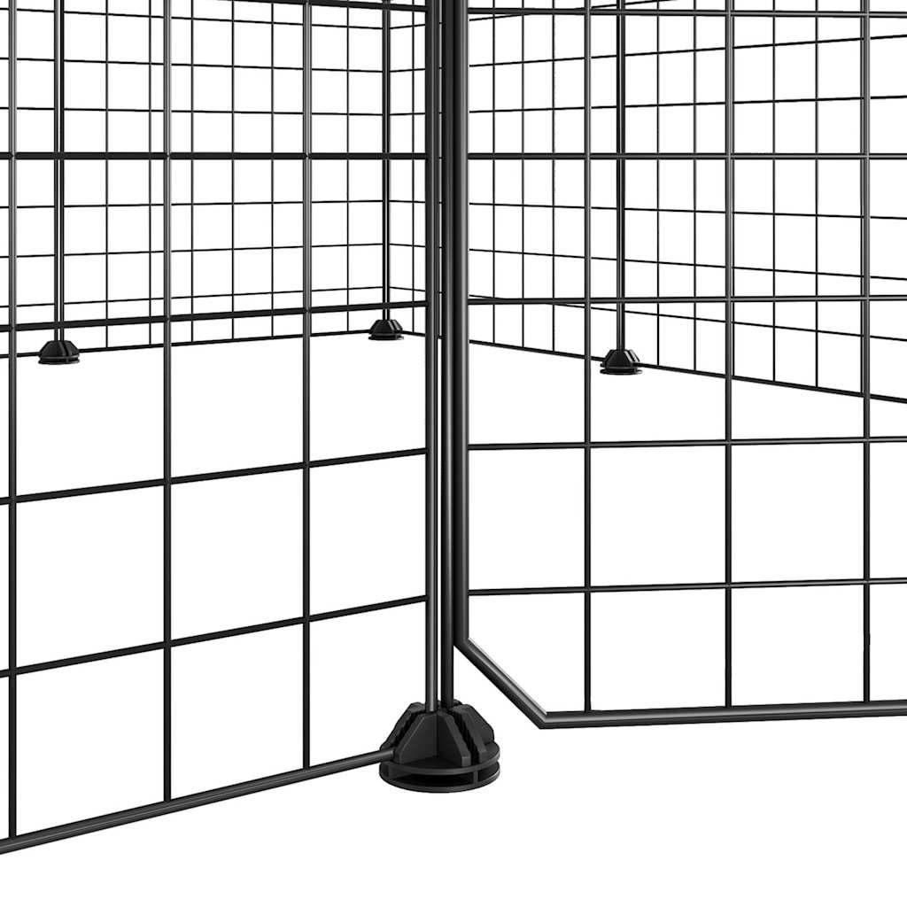Huisdierkooi Met 12 Panelen En Deur, Zwart 105X105X35 Cm Staal