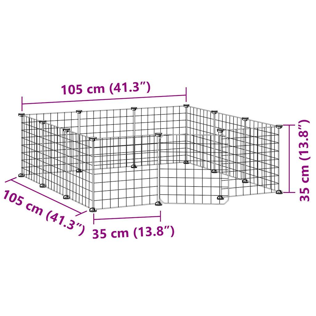 Huisdierkooi Met 12 Panelen En Deur, Zwart 105X105X35 Cm Staal