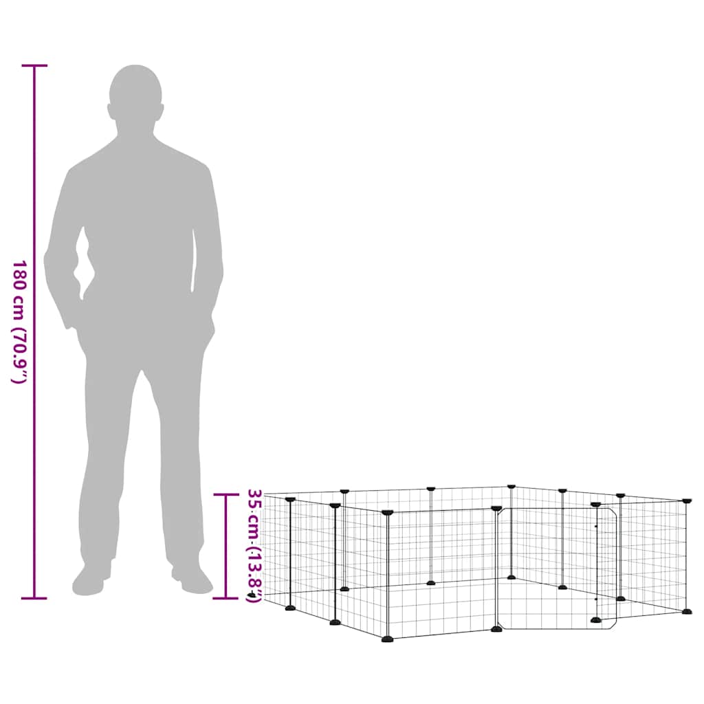 Huisdierkooi Met 12 Panelen En Deur, Zwart 105X105X35 Cm Staal