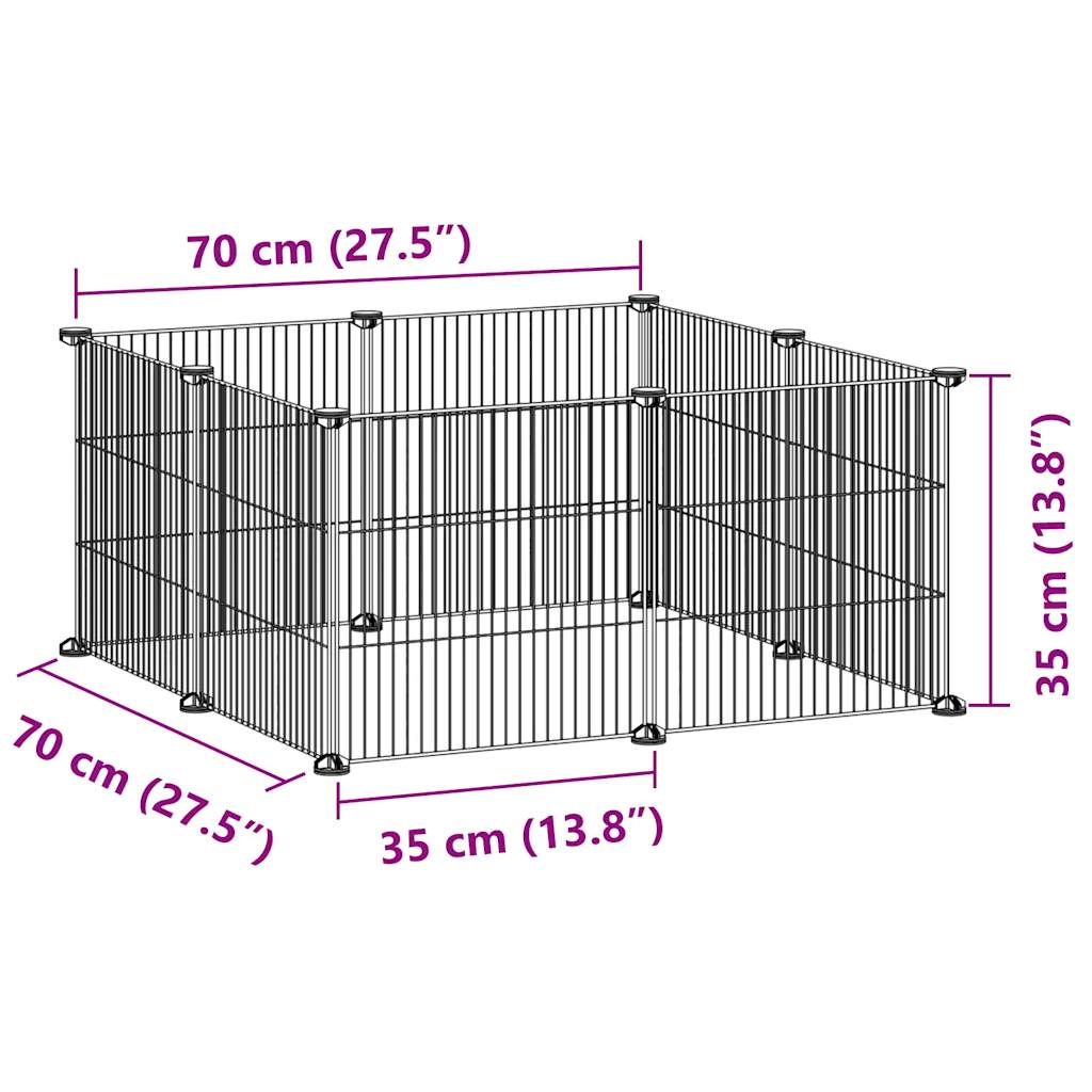 Huisdierkooi Met 8 Panelen, Zwart, 70X70X35 Cm, Staal