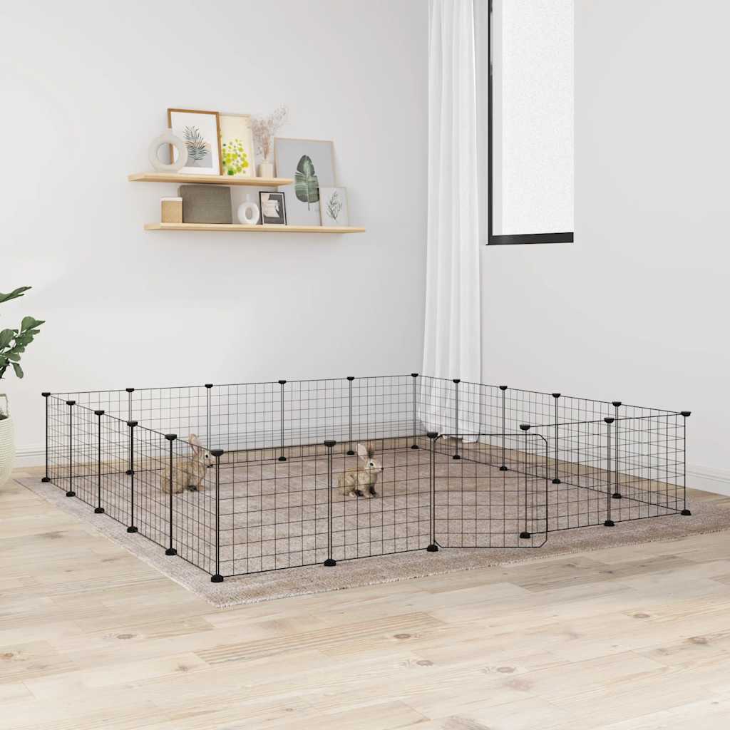 Huisdierenkooi Met Deur 20 Panelen 175X175X35 Cm Staal Zwart