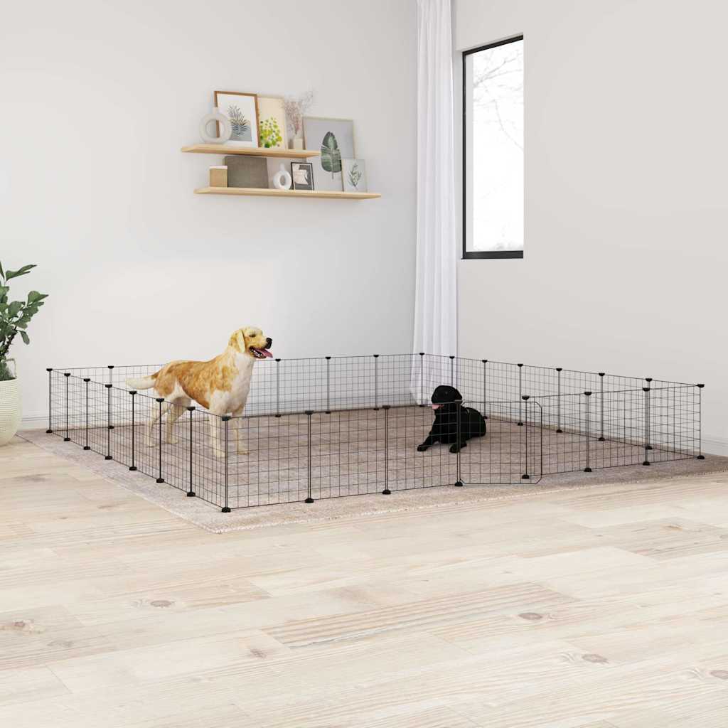 Huisdierenkooi Met Deur 28 Panelen 245X245X35 Cm Staal Zwart