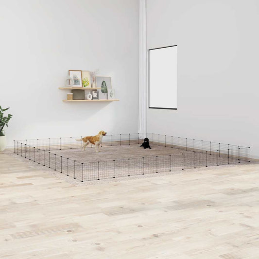 Huisdierenkooi Met Deur 52 Panelen 455X455X35 Cm Staal Zwart