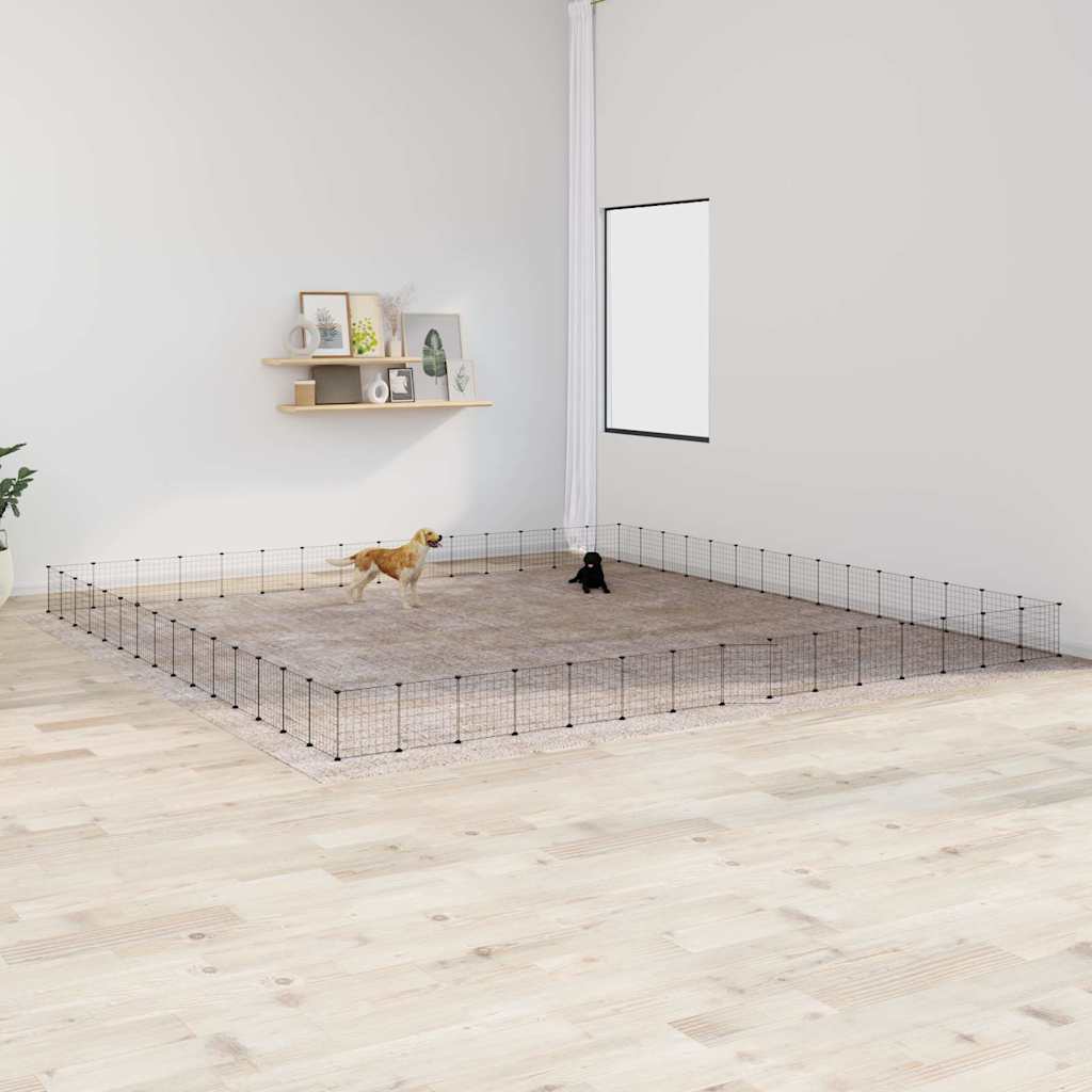 Huisdierenkooi Met Deur 60 Panelen 525X525X35 Cm Staal Zwart