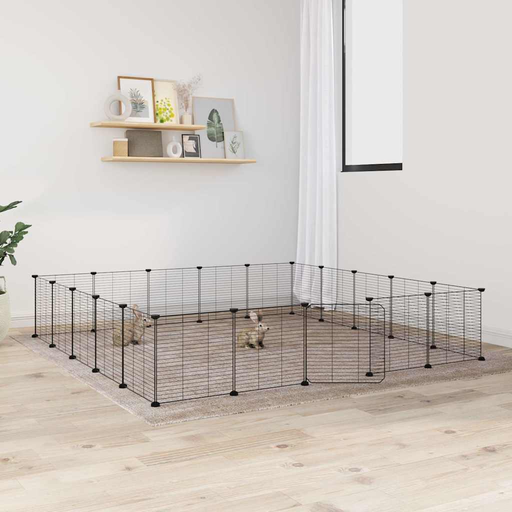 Huisdierenkooi Met Deur 20 Panelen 175X175X35 Cm Staal Zwart