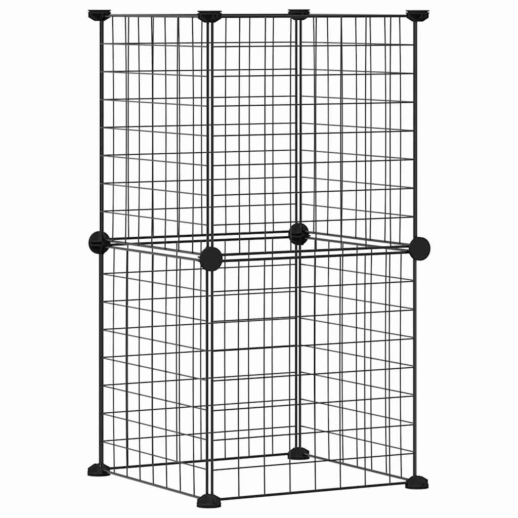 Huisdierenkooi Met 8 Panelen 35X35X70 Cm Staal Zwart
