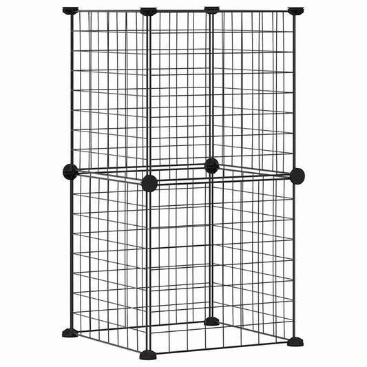 Huisdierenkooi Met 8 Panelen 35X35X70 Cm Staal Zwart