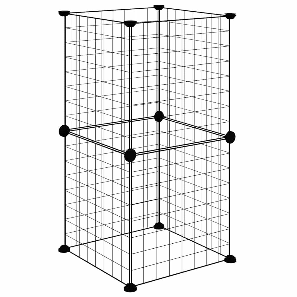Huisdierenkooi Met 8 Panelen 35X35X70 Cm Staal Zwart