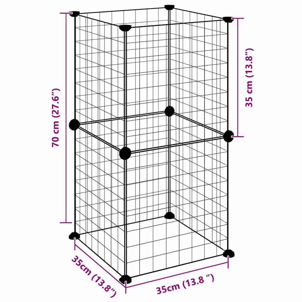 Huisdierenkooi Met 8 Panelen 35X35X70 Cm Staal Zwart