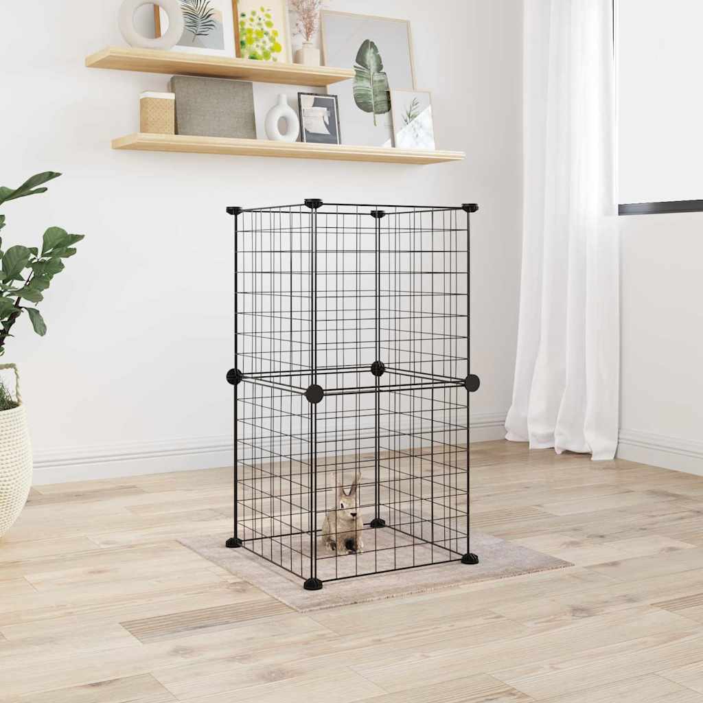 Huisdierenkooi Met 8 Panelen 35X35X70 Cm Staal Zwart