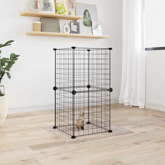 Huisdierenkooi Met 8 Panelen 35X35X70 Cm Staal Zwart