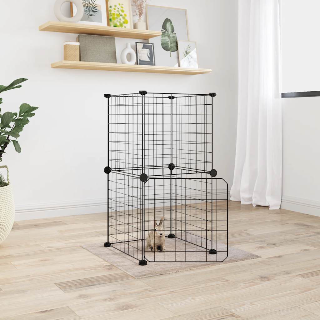 Huisdierenkooi Met Deur 8 Panelen 35X35X70 Cm Staal Zwart