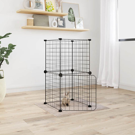Huisdierenkooi Met Deur 8 Panelen 35X35X70 Cm Staal Zwart