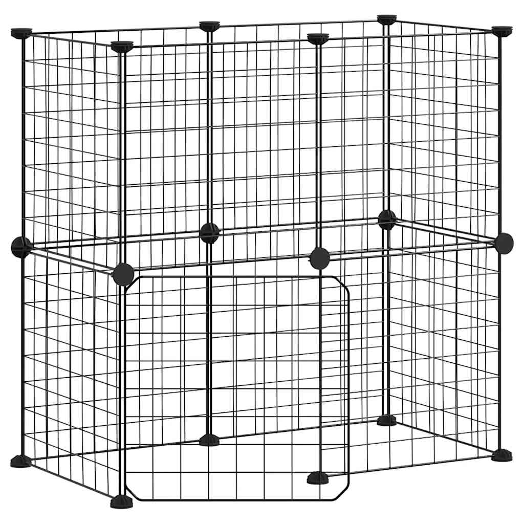 Huisdierenkooi Met Deur 12 Panelen 70X35X70 Cm Staal Zwart