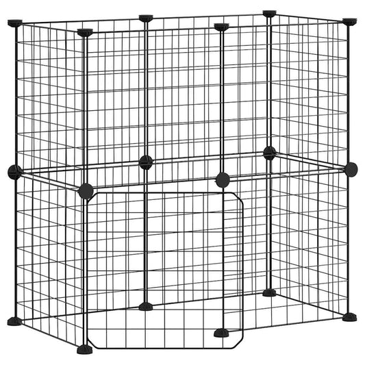 Huisdierenkooi Met Deur 12 Panelen 70X35X70 Cm Staal Zwart