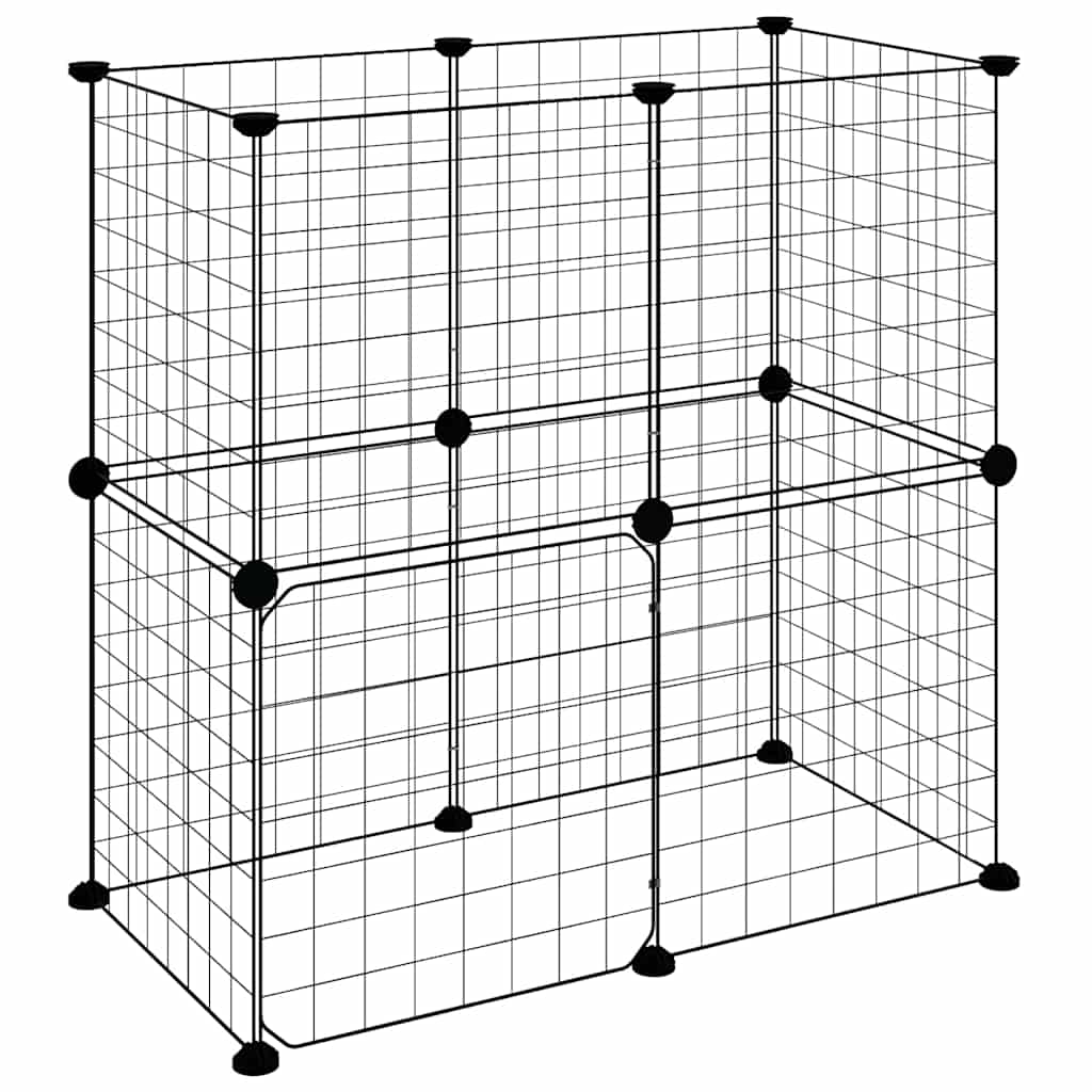 Huisdierenkooi Met Deur 12 Panelen 70X35X70 Cm Staal Zwart