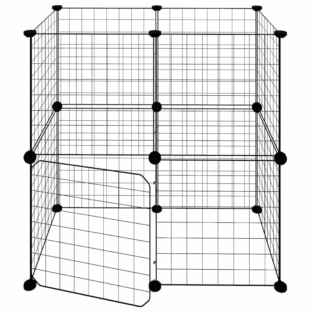 Huisdierenkooi Met Deur 12 Panelen 70X35X70 Cm Staal Zwart