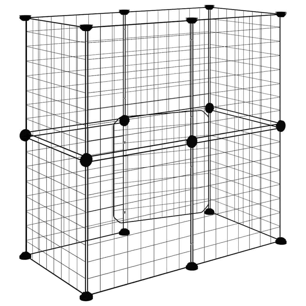 Huisdierenkooi Met Deur 12 Panelen 70X35X70 Cm Staal Zwart