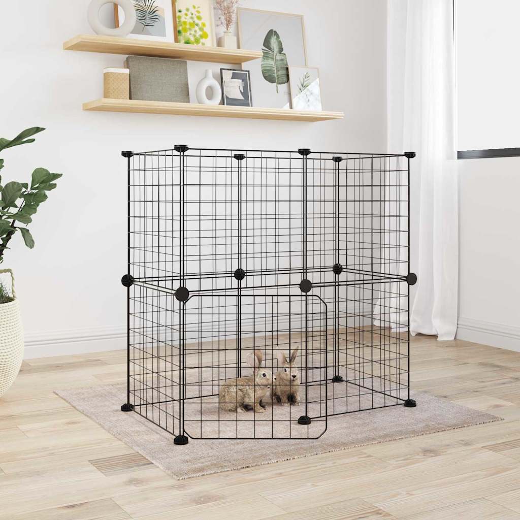 Huisdierenkooi Met Deur 12 Panelen 70X35X70 Cm Staal Zwart