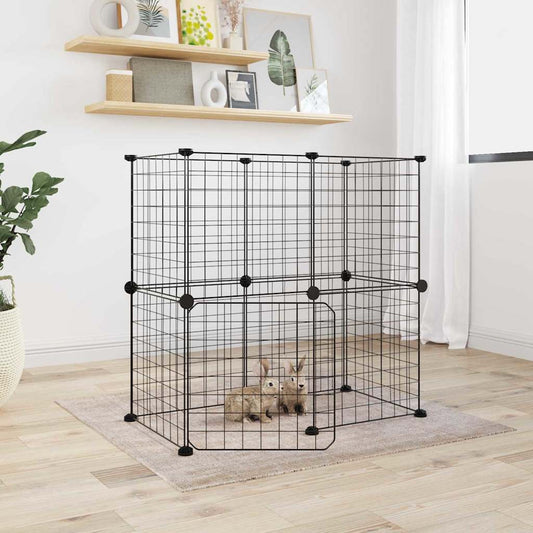Huisdierenkooi Met Deur 12 Panelen 70X35X70 Cm Staal Zwart