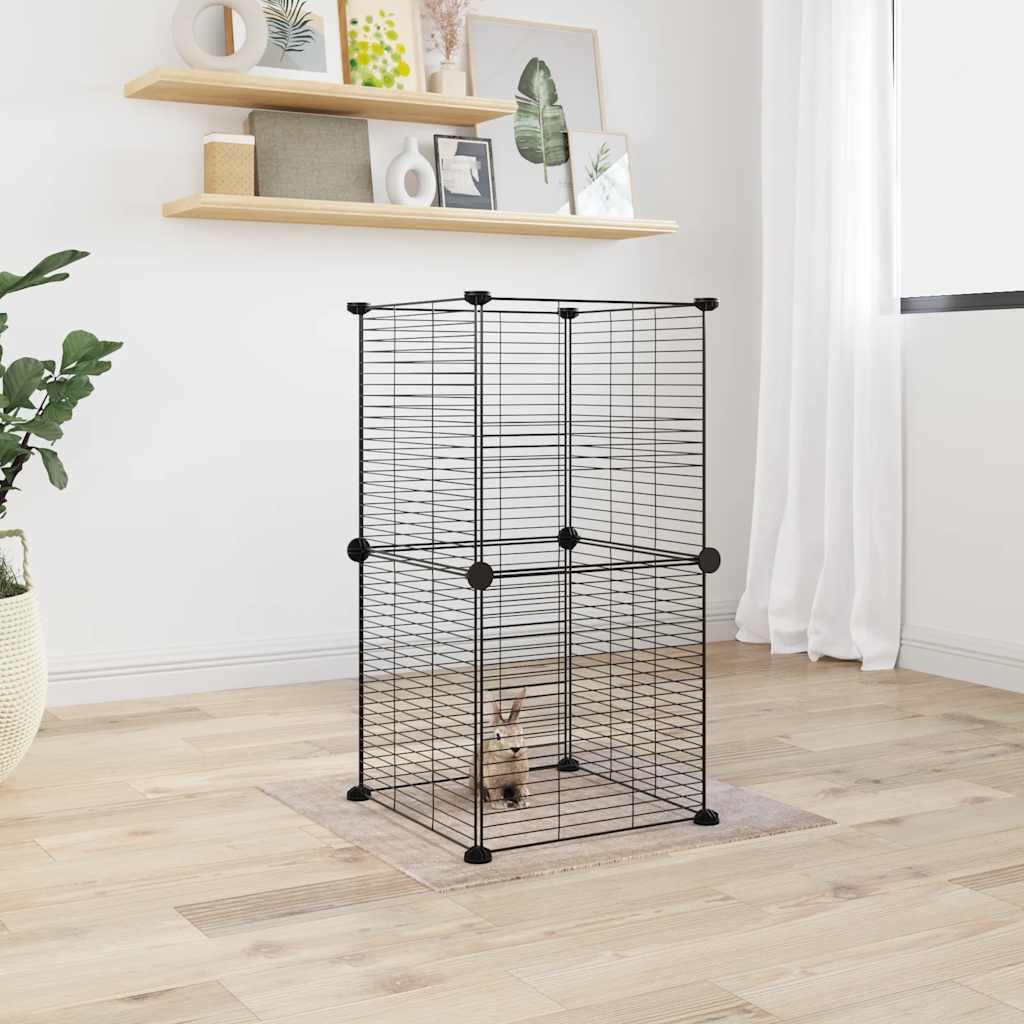 Huisdierenkooi Met 8 Panelen 35X35X70 Cm Staal Zwart