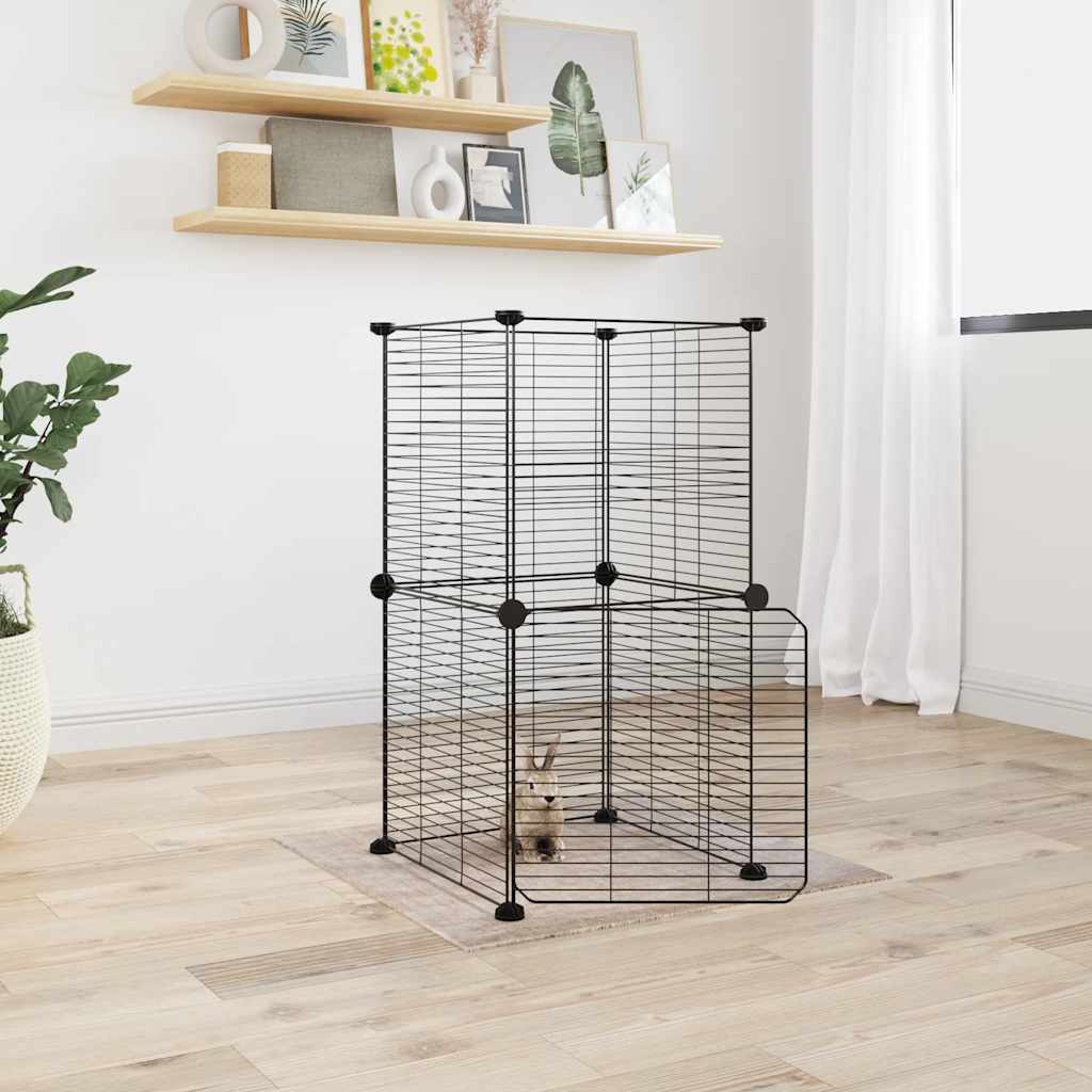 Huisdierenkooi Met Deur 8 Panelen 35X35X70 Cm Staal Zwart
