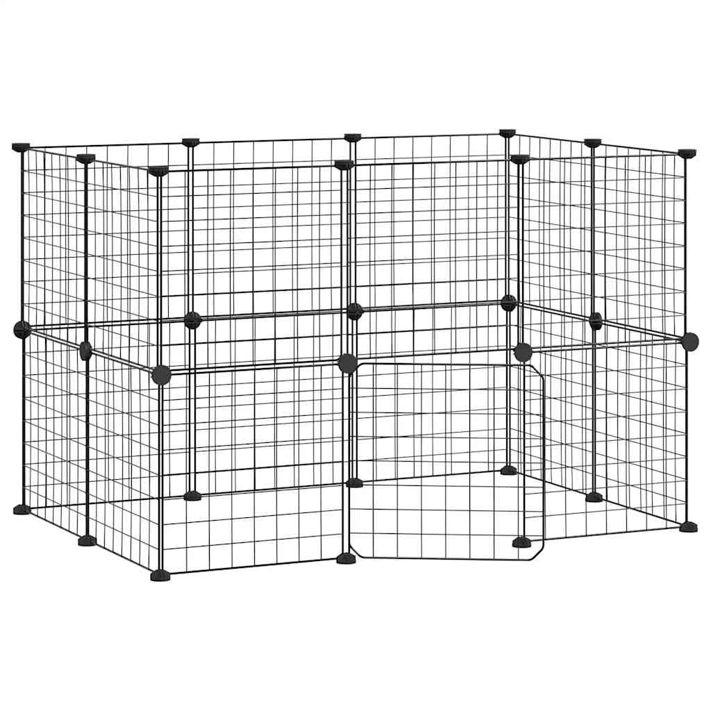 Huisdierenkooi Met Deur 20 Panelen 105X70X70 Cm Staal Zwart