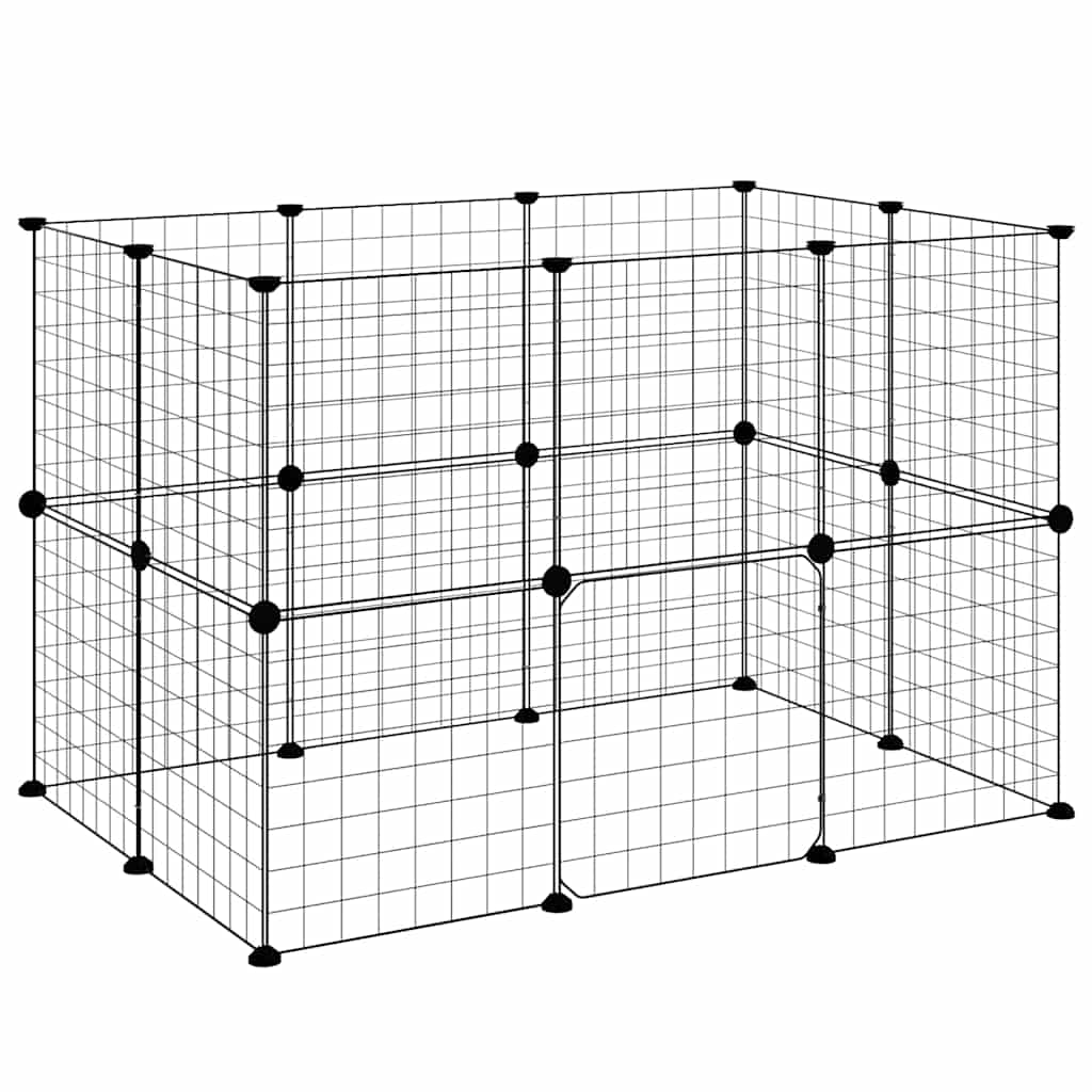 Huisdierenkooi Met Deur 20 Panelen 105X70X70 Cm Staal Zwart
