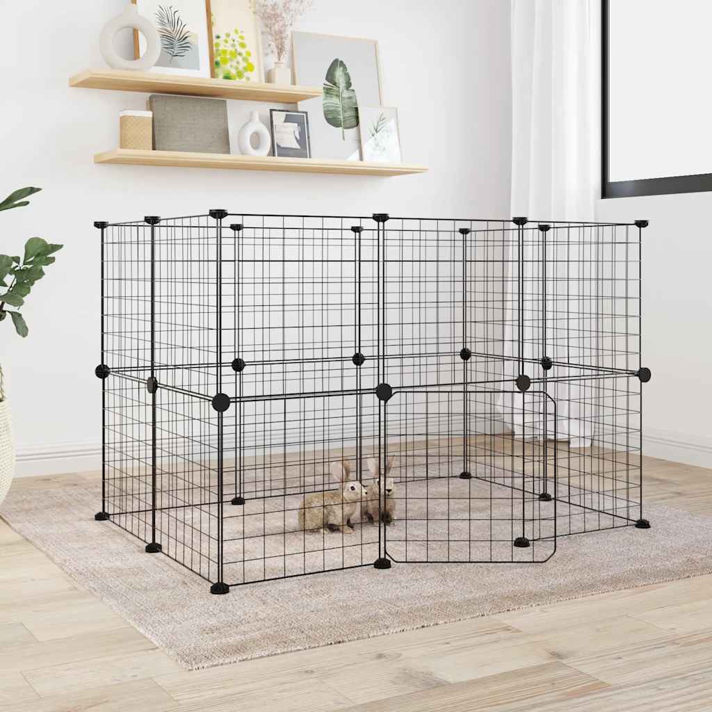 Huisdierenkooi Met Deur 20 Panelen 105X70X70 Cm Staal Zwart