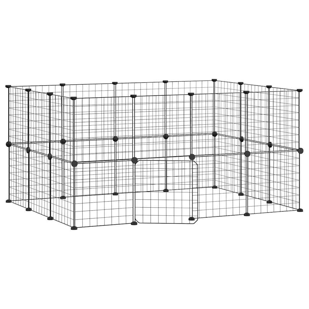 Huisdierenkooi Met Deur 28 Panelen 140X105X70 Cm Staal Zwart