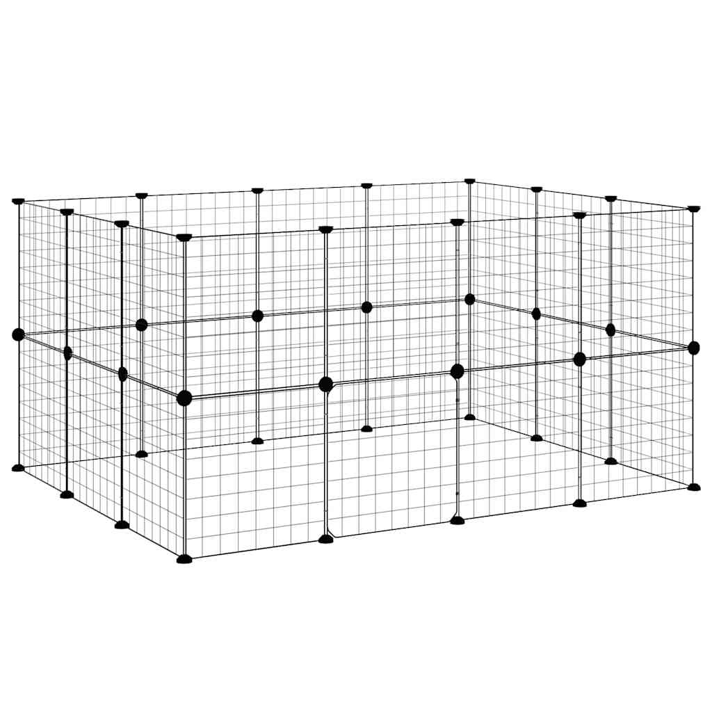 Huisdierenkooi Met Deur 28 Panelen 140X105X70 Cm Staal Zwart