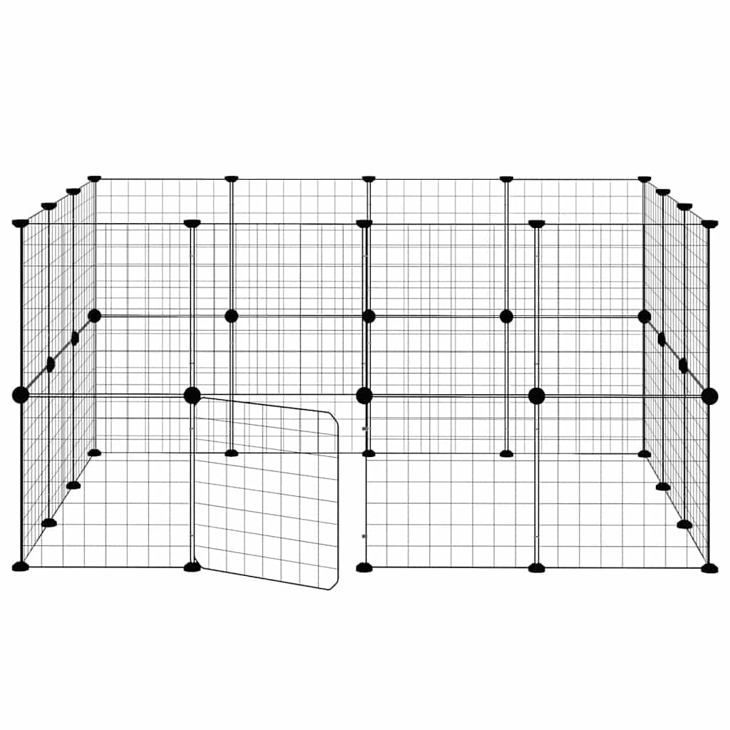 Huisdierenkooi Met Deur 28 Panelen 140X105X70 Cm Staal Zwart