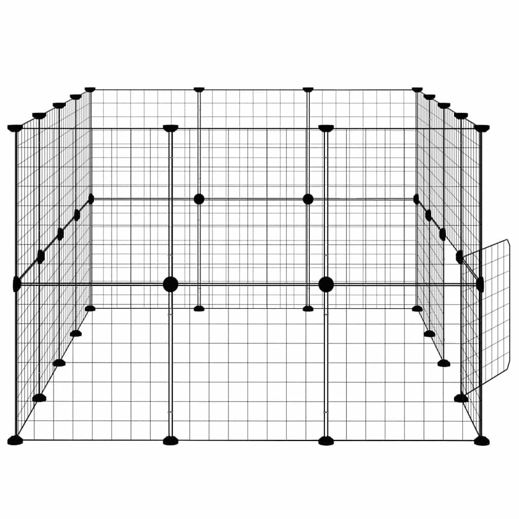Huisdierenkooi Met Deur 28 Panelen 140X105X70 Cm Staal Zwart