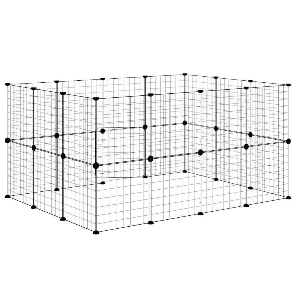 Huisdierenkooi Met Deur 28 Panelen 140X105X70 Cm Staal Zwart
