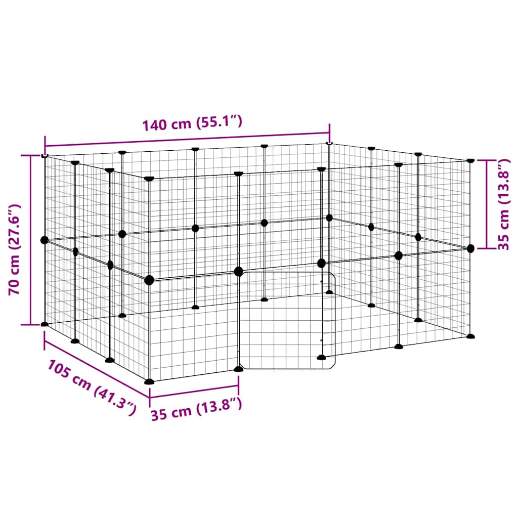 Huisdierenkooi Met Deur 28 Panelen 140X105X70 Cm Staal Zwart