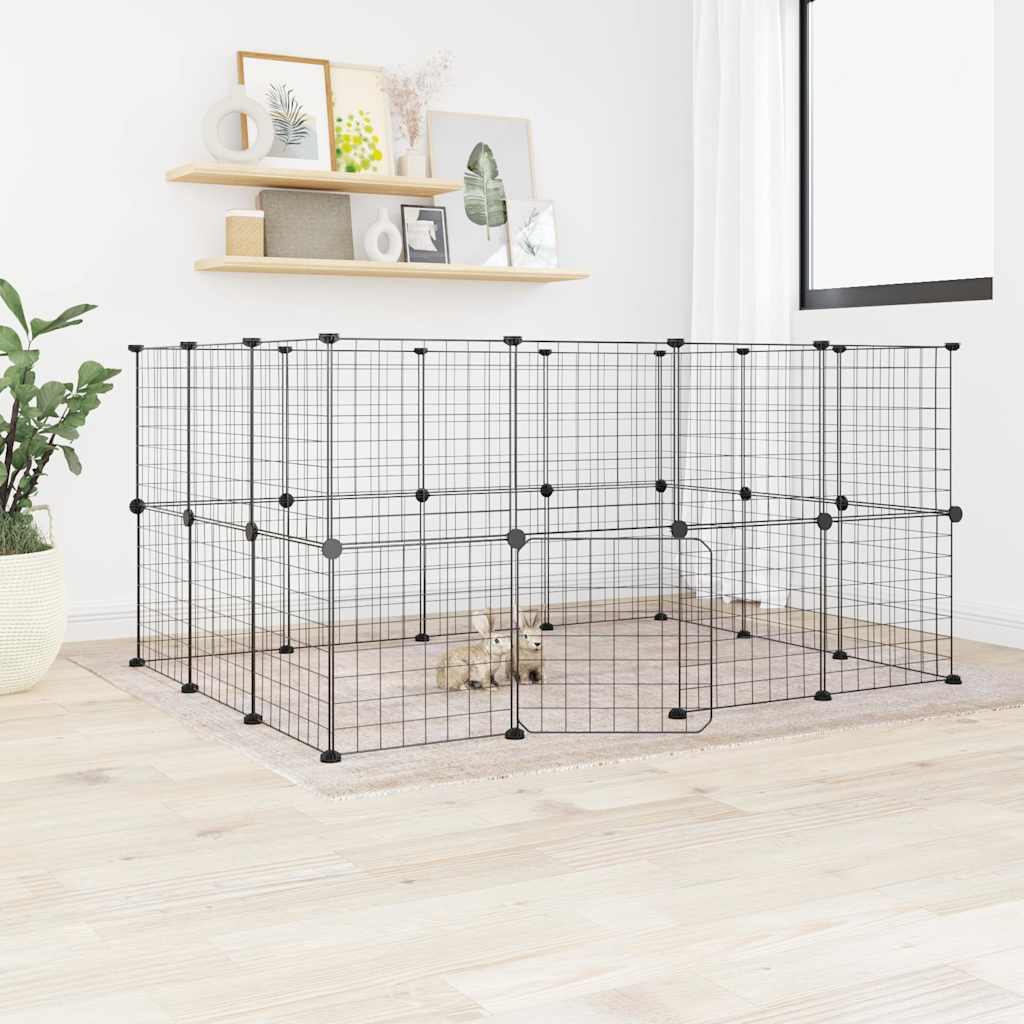 Huisdierenkooi Met Deur 28 Panelen 140X105X70 Cm Staal Zwart