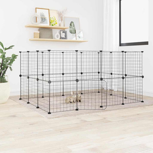 Huisdierenkooi Met Deur 28 Panelen 140X105X70 Cm Staal Zwart
