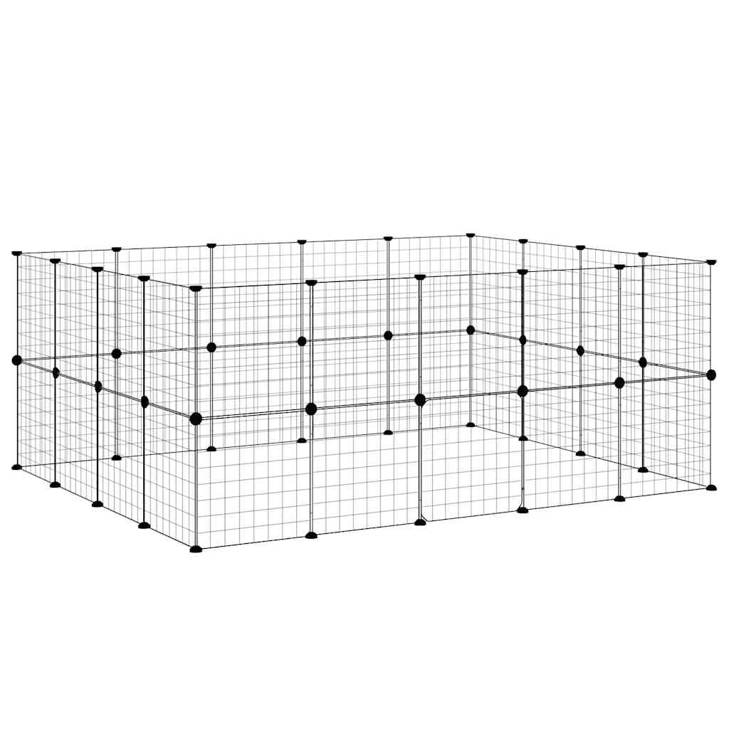 Huisdierenkooi Met Deur 36 Panelen 175X140X70 Cm Staal Zwart