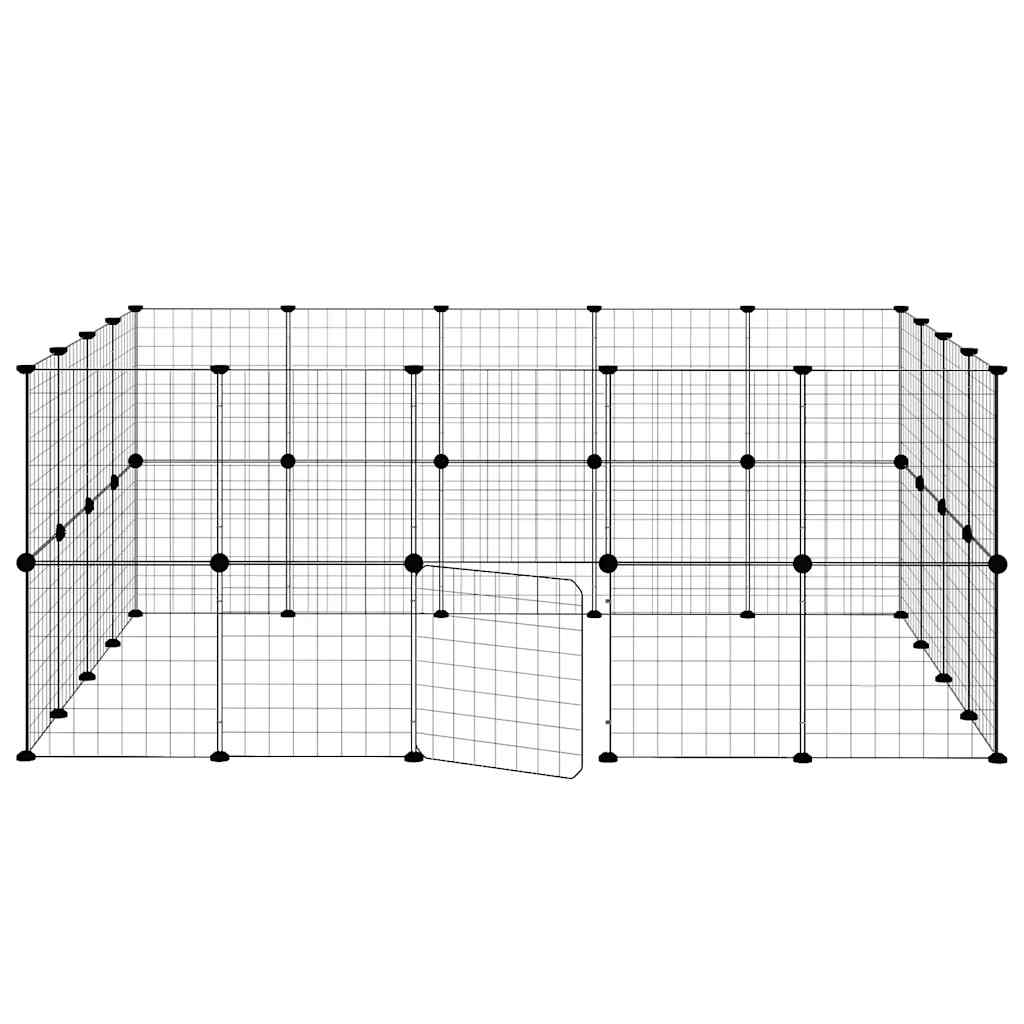 Huisdierenkooi Met Deur 36 Panelen 175X140X70 Cm Staal Zwart