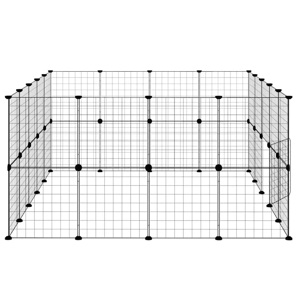 Huisdierenkooi Met Deur 36 Panelen 175X140X70 Cm Staal Zwart