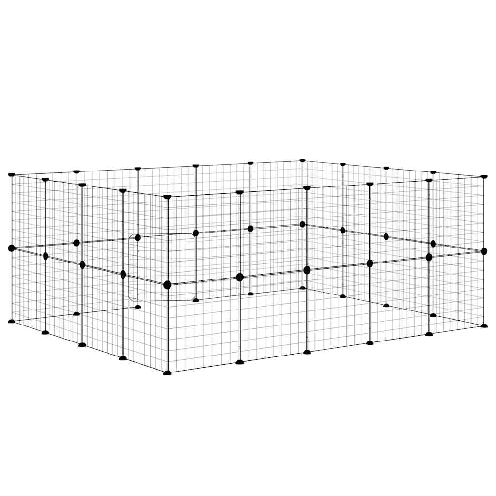 Huisdierenkooi Met Deur 36 Panelen 175X140X70 Cm Staal Zwart
