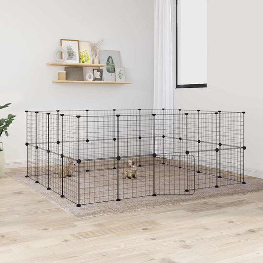 Huisdierenkooi Met Deur 36 Panelen 175X140X70 Cm Staal Zwart