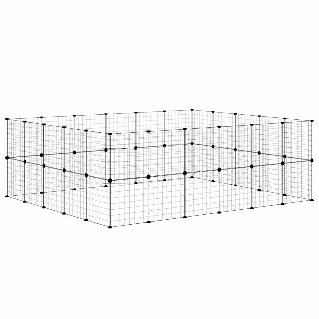 Huisdierenkooi Met Deur 44 Panelen 210X175X70 Cm Staal Zwart