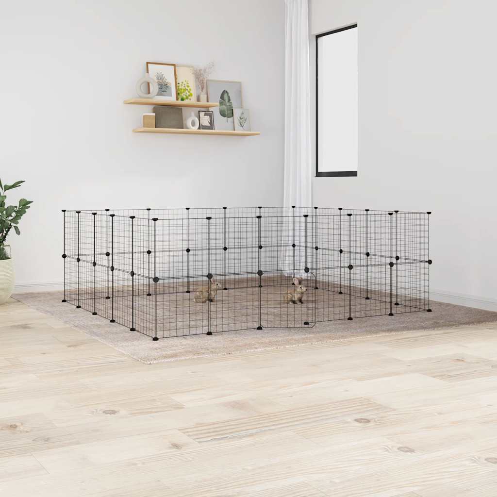 Huisdierenkooi Met Deur 44 Panelen 210X175X70 Cm Staal Zwart