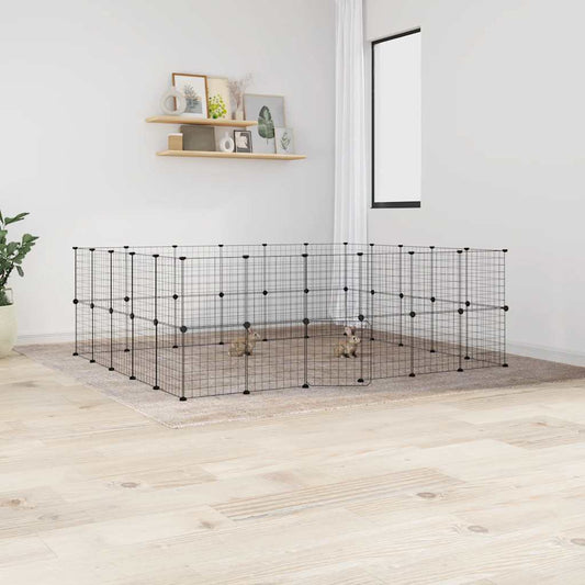 Huisdierenkooi Met Deur 44 Panelen 210X175X70 Cm Staal Zwart