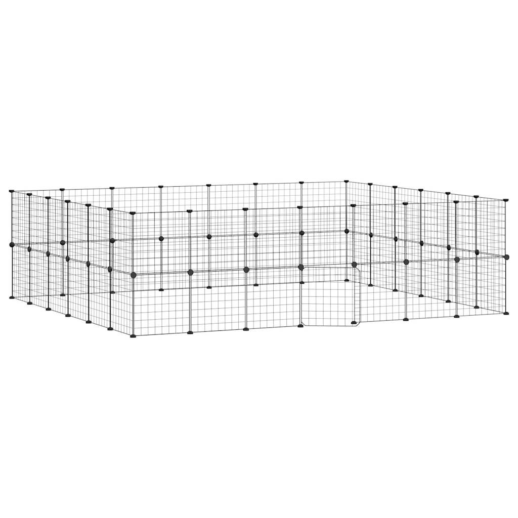 Huisdierenkooi Met Deur 52 Panelen 35X35 Cm Staal Zwart